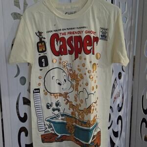 Casper The Friendly Ghost Adult Small White Graphic T Shirt Gold Foil Comic NWT